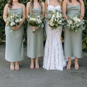 BHLDN Cali Satin Midi Dress Moss Green Size 8